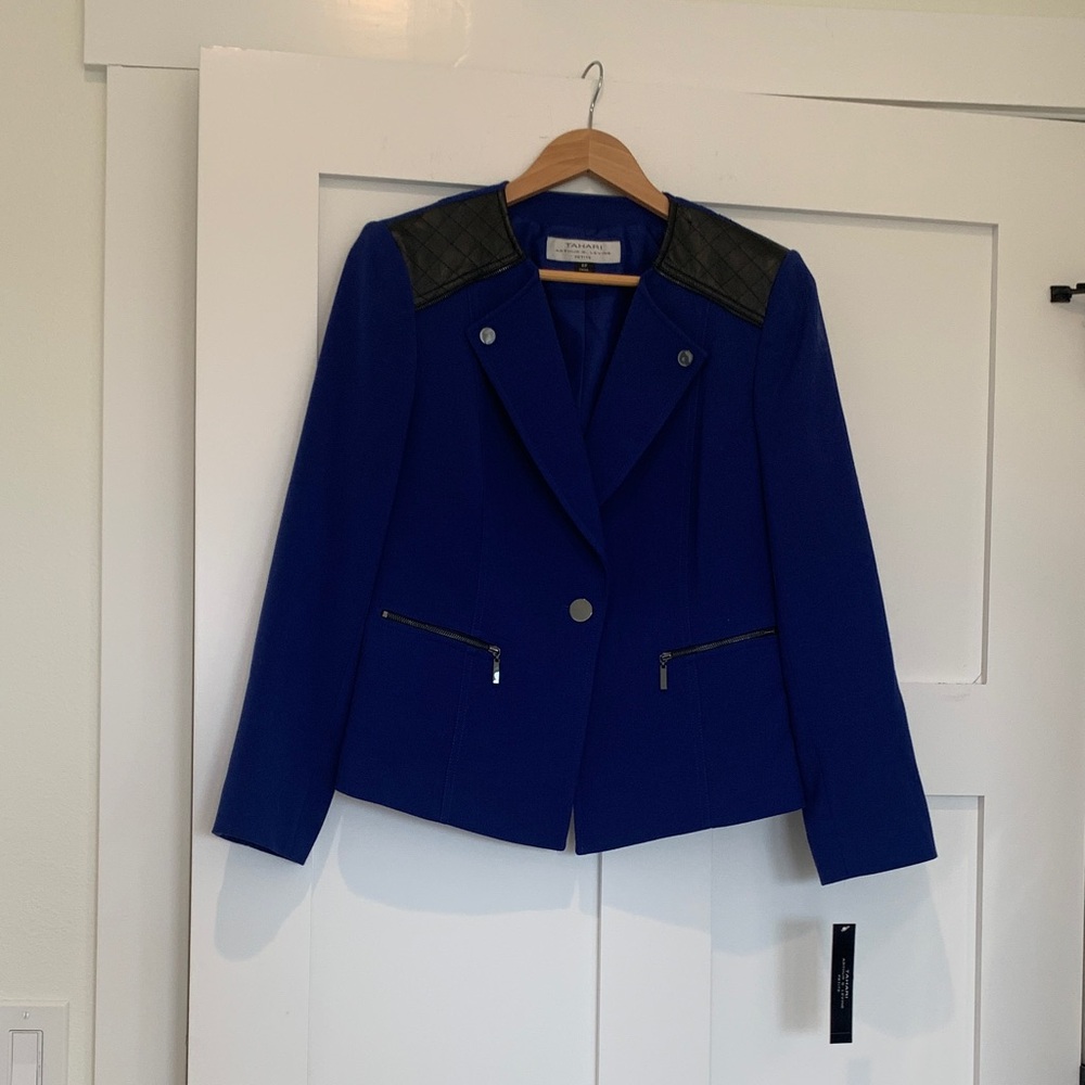 Tahari ASL Royal Blue Blazer with Black Accents